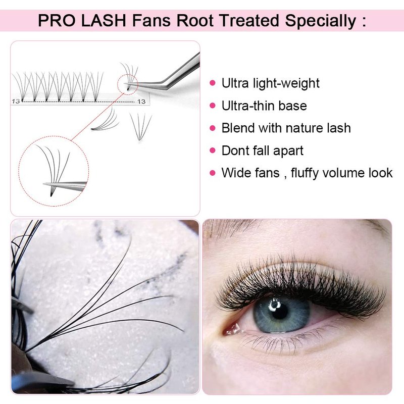 Premade Fans Eyelash Extensions 4D-C-0.10-9-15 Short Stem Premade Volume Eyelash Extensions 3D 5D 7D Volume Lash Extensions .07 .10 Pre made Lash Fans C D Curl 9-15 MIX(4D-C-0.10,9-15mix)
