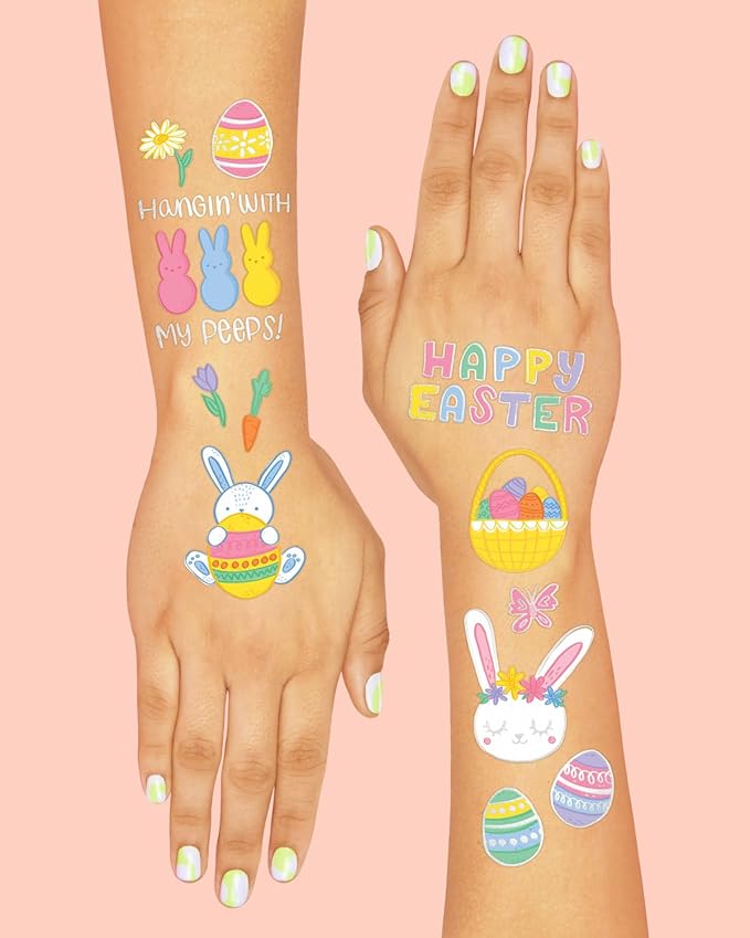 xo, Fetti Easter Party Supplies Temporary Tattoos - 48 Glitter Styles | Easter Bunny Decorations, Easter Basket, Easter Eggs Activity, Spring
