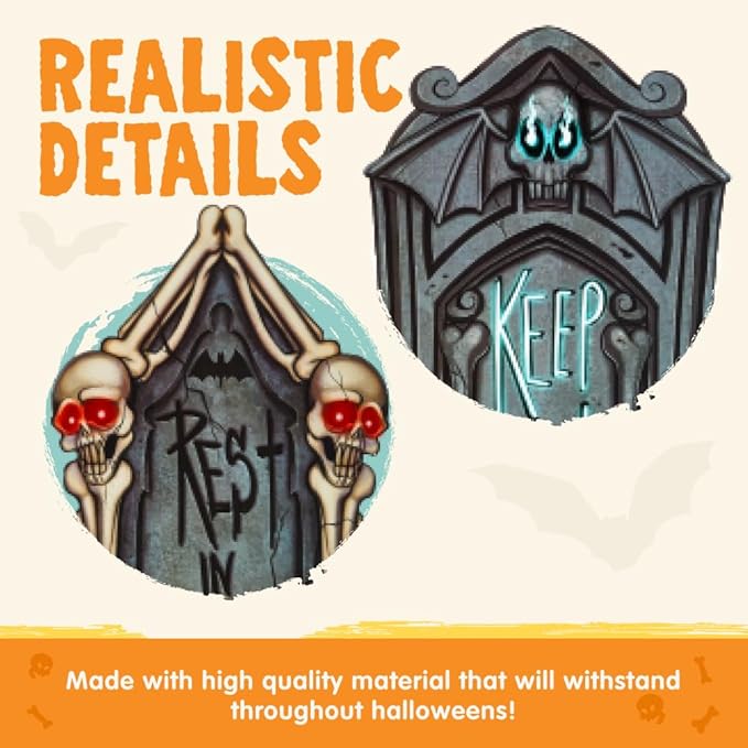 JOYIN 16" 9 Pcs Halloween Tombstones Decorations Outdoor Graveyard Decor, Yard Lawn Cemetery Plastic Headstones with 18 Metal Stakes for Halloween Indoor Prop Decorations, Party Decor Supplies