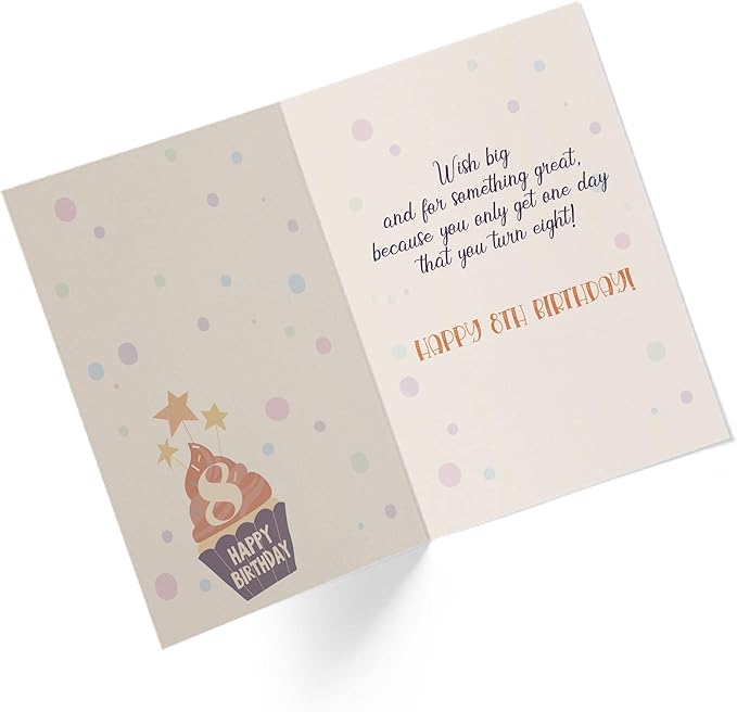 | Happy 8th Birthday Card | 5”x7.5” | (Single Card + Envelope)