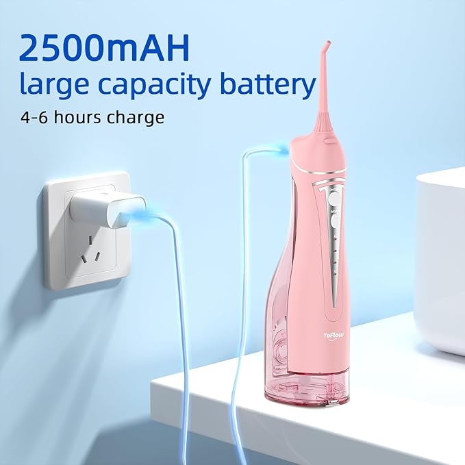 Water Flosser Teeth Pick: Rechargeable Cordless Oral Irrigator 300ML Portable Water Flosser for Braces IPX7 Waterproof Electric Waterflosser for Teeth Cleaning C101 Pink
