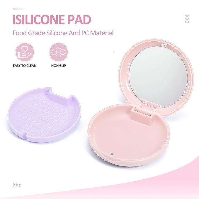 Retainer Case with Mirror and Lanyard,Slim Aligner Case with Vent Holes, Retainer Removal Tool and Brush(Pink with Lanyard)
