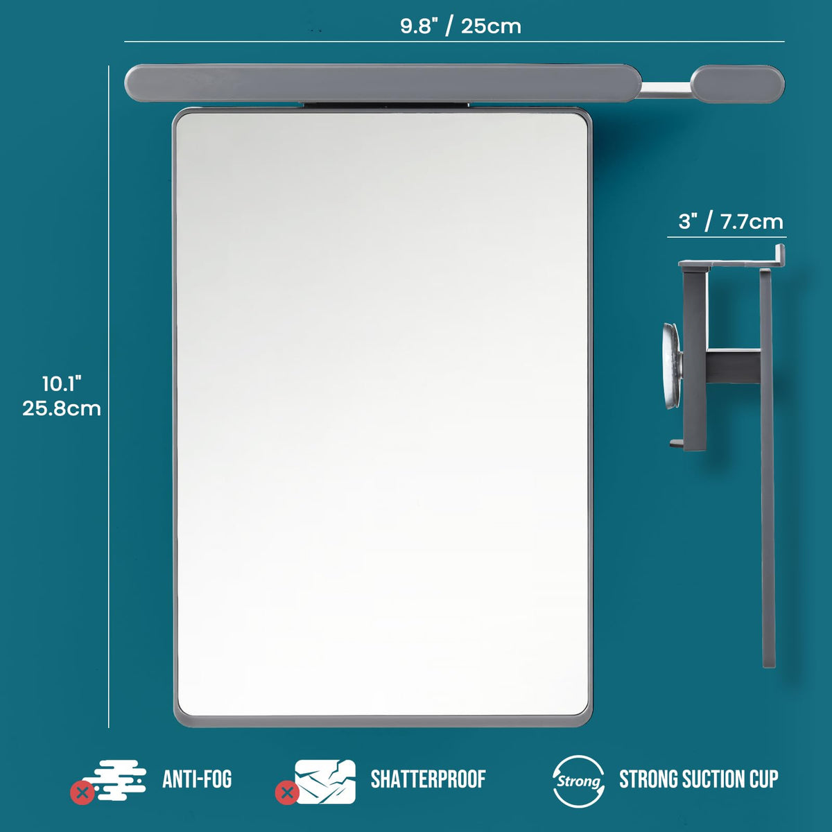 TAILI Shower Mirror Fogless for Shaving, Anti Fog Shaving Mirror with Razor Holder NO-Drilling,Removable,Shatterproof & Waterproof,Wall Mounted Bathroom Accessories with Powerful Suction(Grey)