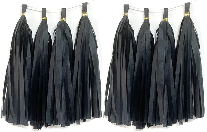 Tissue Paper Tassels Garland Banner Table Decor Party Banner Wedding Birthday Baby Shower Nursery Party Decorations Supplies (20, Black)