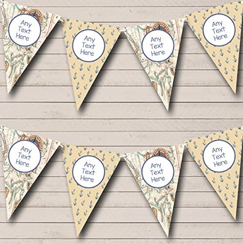Nautical Sailing Sea Map Vintage Anchor Personalized Birthday Party Bunting - Hanging Party Decoration - Birthday Party Banner Garland | Decorative Party Supplies