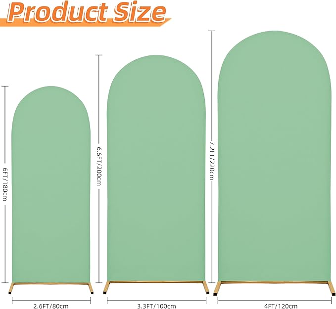 Arch Covers,Arch Backdrop Stand Fitted Cover for Wedding Birthday Party Ceremony Banquet Decoration(7.2FT&6.6FT&6FT,Mint Green,Cover Only)