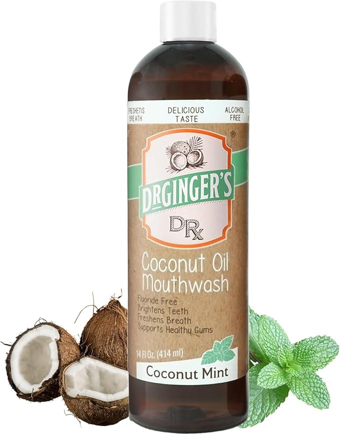 Dr. Ginger’s Coconut Oil Pulling Alcohol Free Mouthwash - Mint Flavor, 14 fl