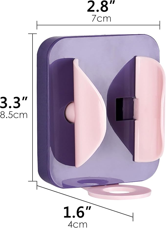 2-Pack Gravity Electric Toothbrush Holder, Wall Mounted Auto-Grip Stand with Open Drain & Charging Port, Self-Adhesive Hygienic Storage Caddy for Bathroom (Purple & Pink)