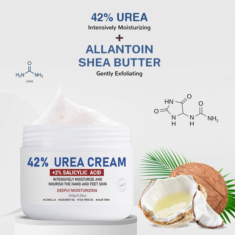 OUKEYA Urea Cream 42% plus Salicylic Acid 2%, Intensive Moisturizer for Dry, Rough Feet and Hands, Deep Hydration, Gentle Exfoliation, Pack of 4