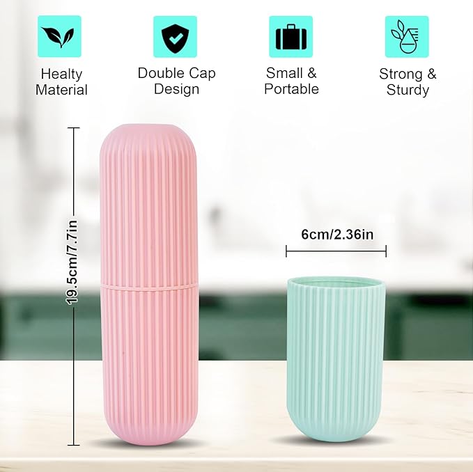 UCEC Travel Toothbrush Case, Toothbrush Holder Travel, Toothbrush Case for Traveling, Camping, Home, School, Business, Bathroom, 2 Pack (Green, Pink)