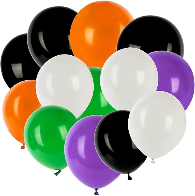 100PCS Halloween Balloons Garland Arch - MAQIHAN Halloween Birthday Party Decorations Indoor Matte Orange Black Purple Green White Latex Balloons Globos Para Fiestas Ballon Decoration Supplies 12 Inch