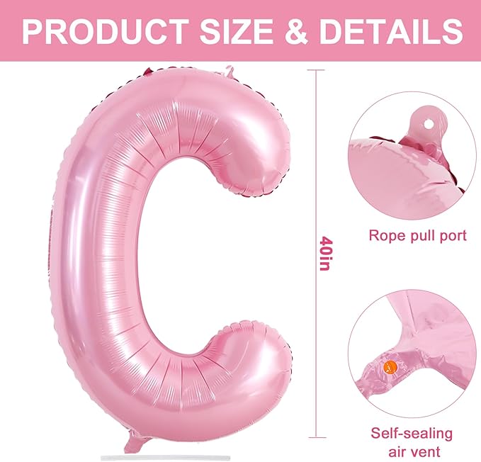TONIFUL 40 Inch Large Pink Letter C Balloons Giant Foil Mylar Alphabet Balloon for Birthday Party Anniversary Baby Shower Wedding Supplies Decorations