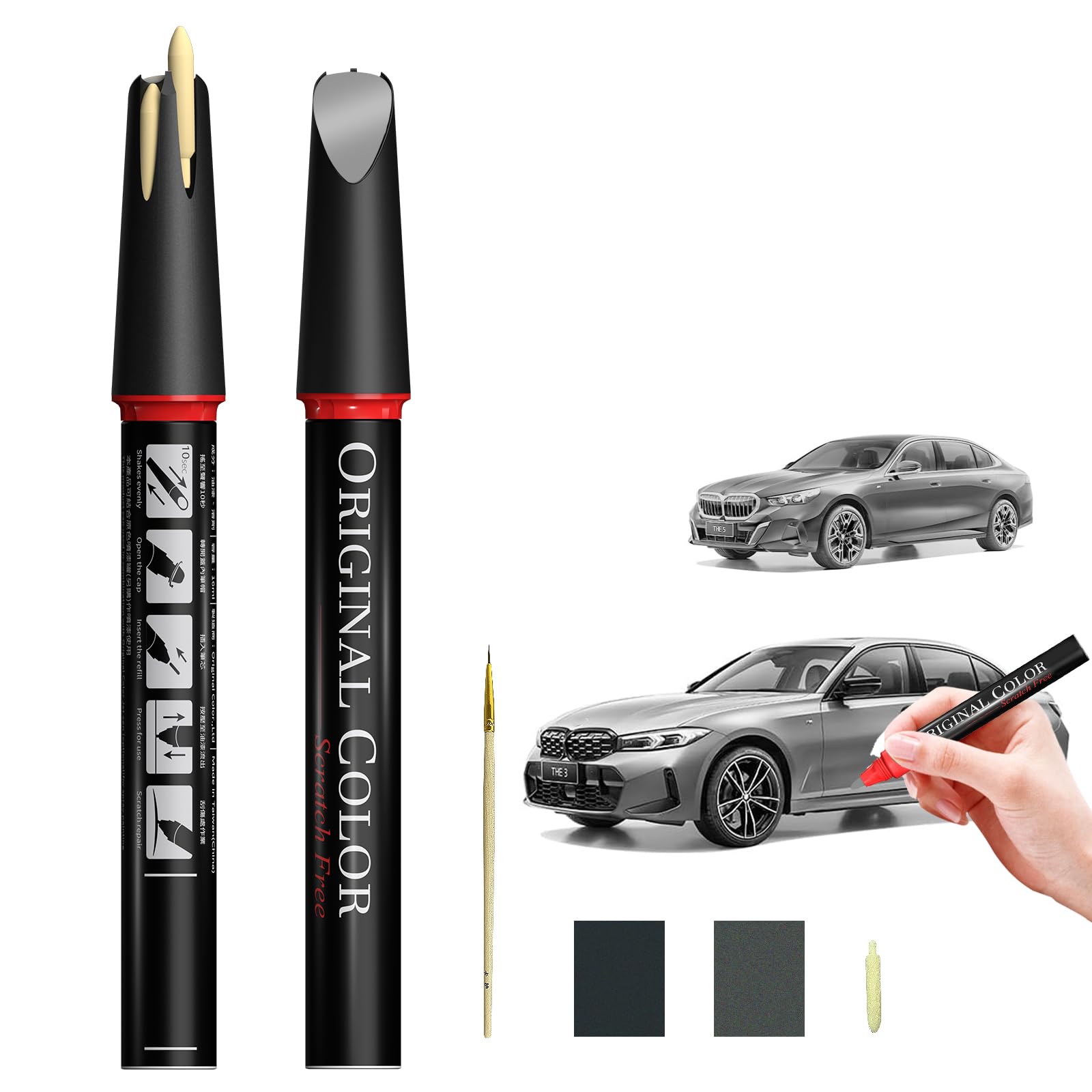 Carhoo 354 Titan Silver Touch Up Paint Suitable For Bmw, Genuine Custom Color Car Touch Up Paint, With Pen Tip & Fine Brush