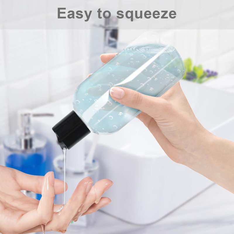 Neendohome 20 Pack 8 oz Empty Plastic Bottles with Black Disc Caps Reusable Clear Leak-Proof Travel Squeeze Containers for Shampoo Conditioner Toiletries Liquid Soap