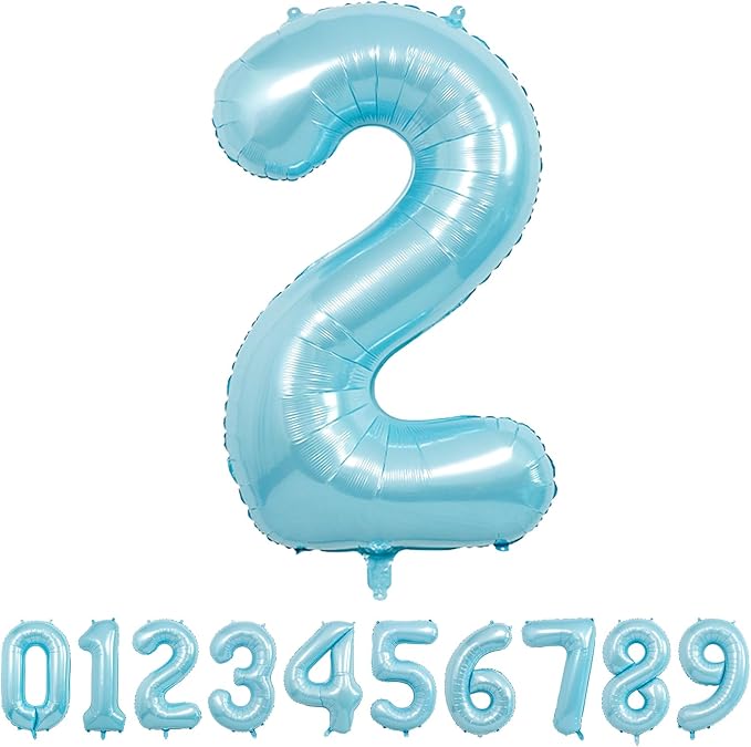 Blue Light Number Balloon, 40 Inch, Party Decorations for Birthdays, Boy Baby Shower, Wedding, Unisex, Includes 1 Balloon, 1 Roll String, 1 Straw