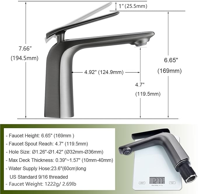 TOCALOCA Bathroom Basin Faucet Gun Grey Modern Bathroom Vanity Sink Faucets Brass, One Hole Single Handle Lavatory Faucet Bath Mixer Taps