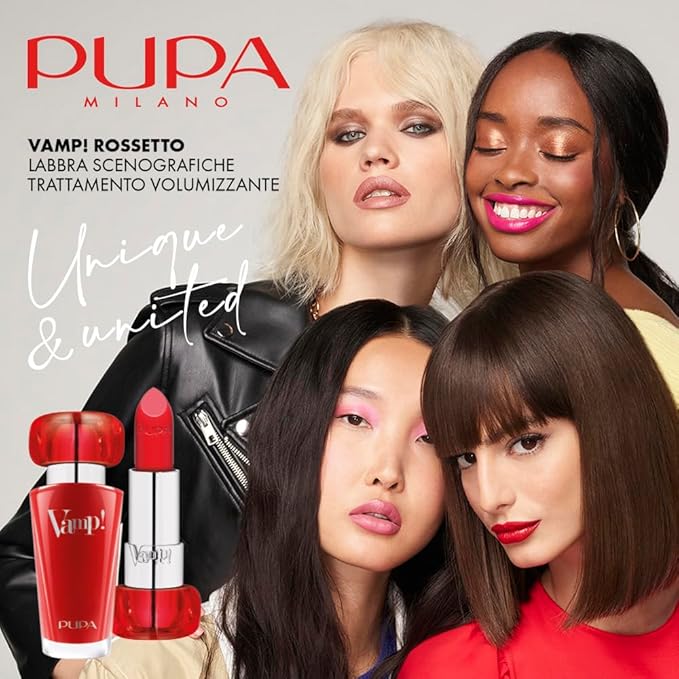 Pupa Milano Vamp! Extreme Colour Lipstick With Plumping Treatment - For Fuller, Defined Lips - Adds Incredible, Deep Color To Lips - Soft Texture Adheres Perfectly - 303 Iconic Red - 0.123 Oz