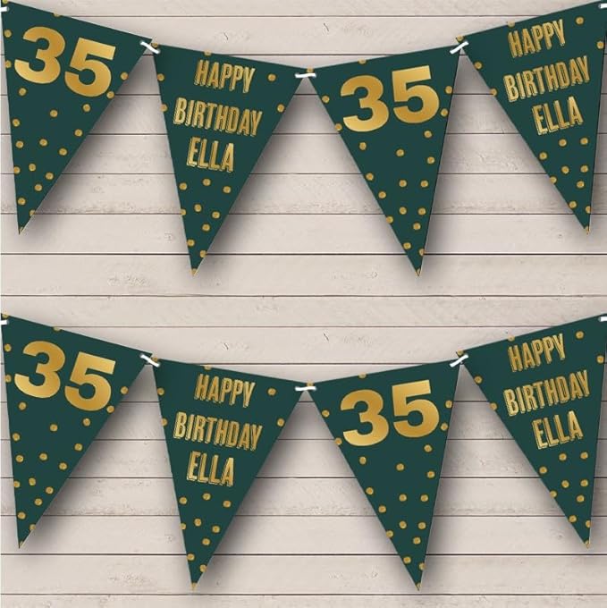 Dark Green Gold Polka Dot Happy Age Personalized Birthday Party Bunting - Hanging Party Decoration - Birthday Party Banner Garland | Decorative Party Supplies