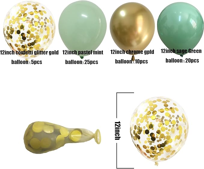 Matte Sage Green Gold Balloons – Light Mint Olive Green Balloons for Wedding Neutral Baby Shower Birthday Party Supplies 60 packs (Sage green + gold)