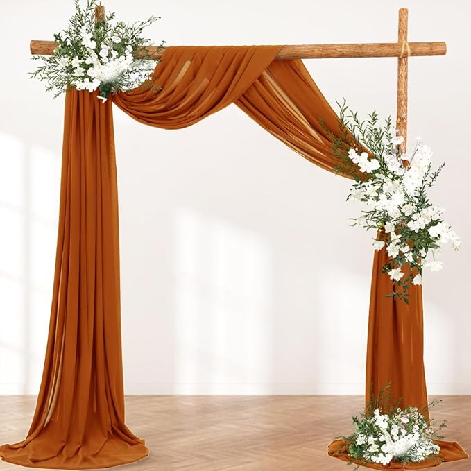 Wedding Arch Draping Fabric 30'' x 18FTSheer Chiffon Arch Drape Backdrop 2 Panel Terracotta Drapes for Photo Booth Bridal Shower Church Decor Newborn Photography Outdoor Party