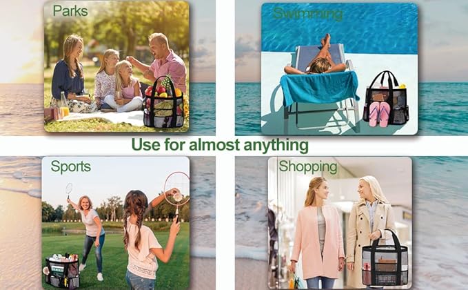 Mesh Beach Bags for Family - Women Beach Tote Bag for Toys, Towels, Travel Vacation Cruise Essentials