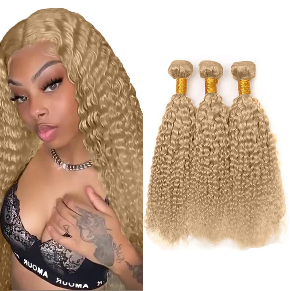 #22 Blonde Bundles Human Hair Water Wave Bundles 22 24 26 Inch Human Hair Weave 3 Bundle 50 Grams/Bundle Unprocessed Brazilian Virgin Hair Ash Blonde Water Wave Human Hair Extensions