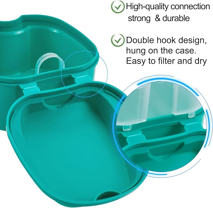 2 Pack Color Retainer Cleaner Case Denture Cups for Soaking Dentures, False Teeth Container Partial Denture Cleaning Case with Lid Travel - Lake Green and Dark Blue
