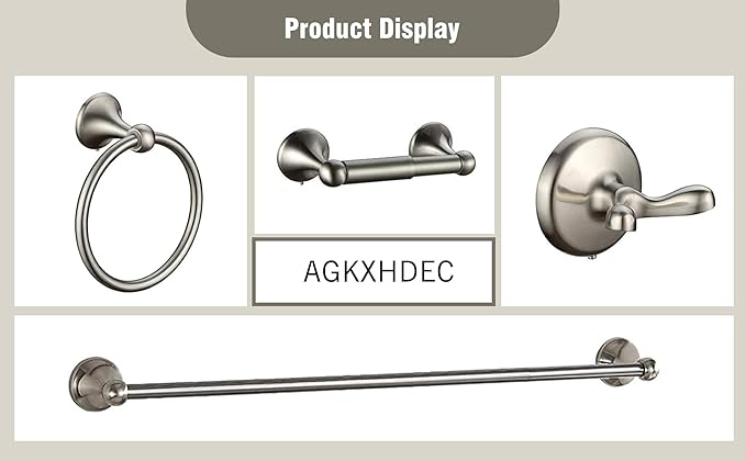 4-Piece Bathroom Hardware Set: Brushed Nickel Bathroom Accessory Set, Towel Bar,Towel Ring,Toilet Paper Holder,Robe Hook, Wall Mounted,Optional Install Longer or Shorter Towel bar
