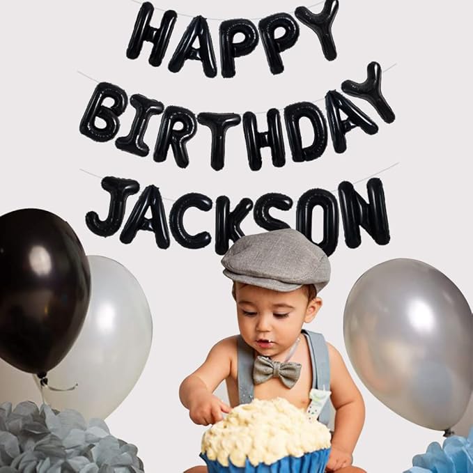 TONIFUL 65 Pcs 16 Inch Black Happy Birthday Balloons and 2 Sets A-Z Foil Letters Balloons DIY Personalized Phrase Banner for Birthday Celebration Halloween Thanksgiving Christmas Party Decorations