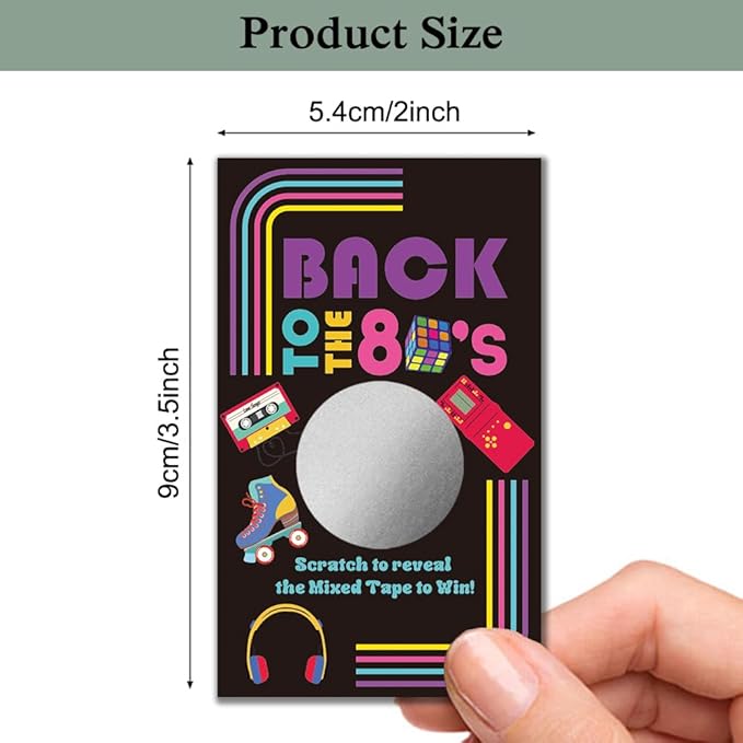 Haizct 50 Pack Back to The 80s Theme Scratch off, Retro Console Mixed Tape Scratch Card for Baby Shower Birthday Party Lottery Group Game Enterprises Activity, Baby Shower Activity and Idea