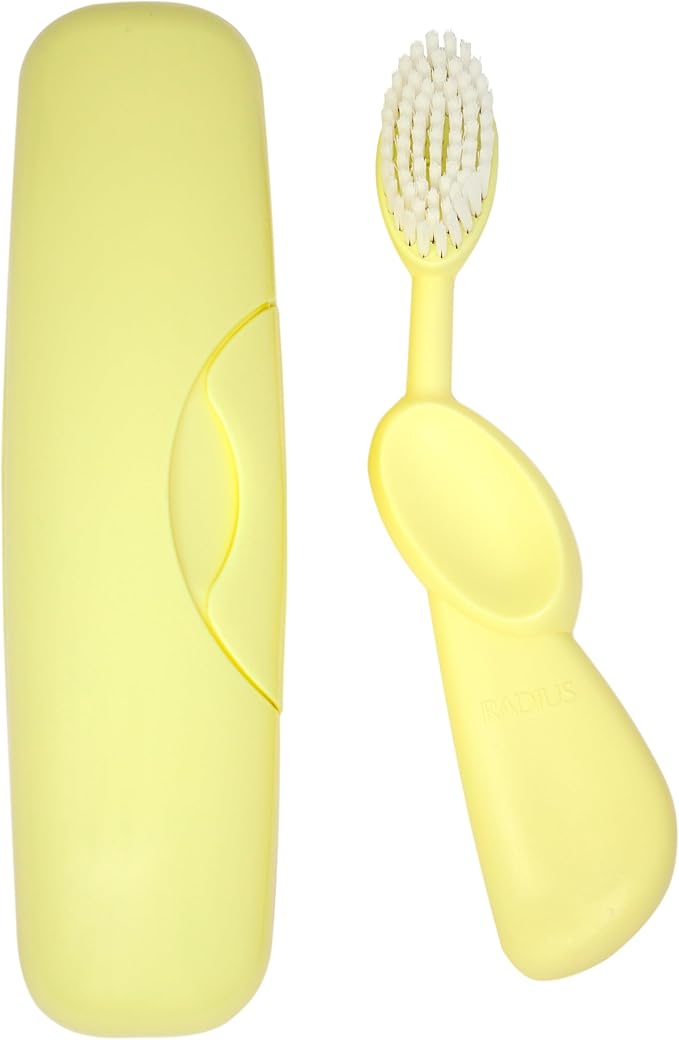 RADIUS Toothbrush Original Big Brush, BPA Free ADA Accepted - Right Hand - Lemon Yellow Brush with Lemon Yellow Case