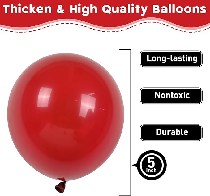 Red Balloons 60pcs 5inch Small Matte Red Balloon for Balloon Garland Arch 5'' Round Mini Red Latex Balloon for Kids Birthday Party Decoration DIY Bridal Shower Valentine's Day Wedding