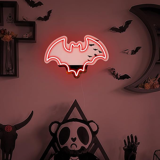 LED Mirror Neon Lights Light Up Dressing Mirror Cat/Shine Heart/Bat/Butterfly Shape Neon Mirror Sign for Modern Home Girl Room Bathroom Salon Wall Art Decor Gift For Girlfriend USB Powered