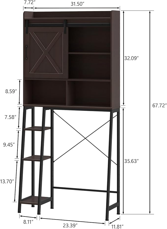Over The Toilet Storage Cabinet, Farmhouse Storage Cabinet Over Toilet with Sliding Door & Toilet Paper Holder Stand，Home Space-Saving Toilet Rack, for Bathroom, Restroom, Laundry.Espresso