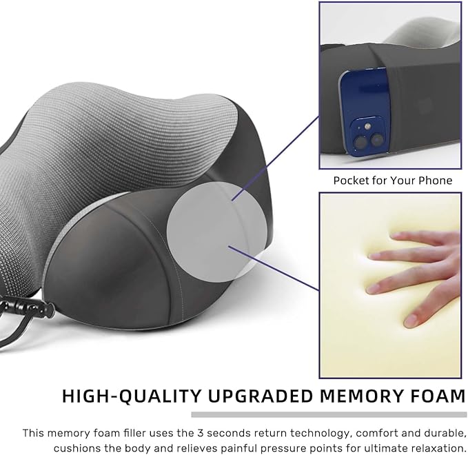 Neck Pillow for Traveling,Premium Memory Foam Travel Neck Pillow for Airplane,Soft Smooth & Breathable Cover,Adjustable Headrest Sleep Flight Pillow for Plane,Car,Office and Home,Black