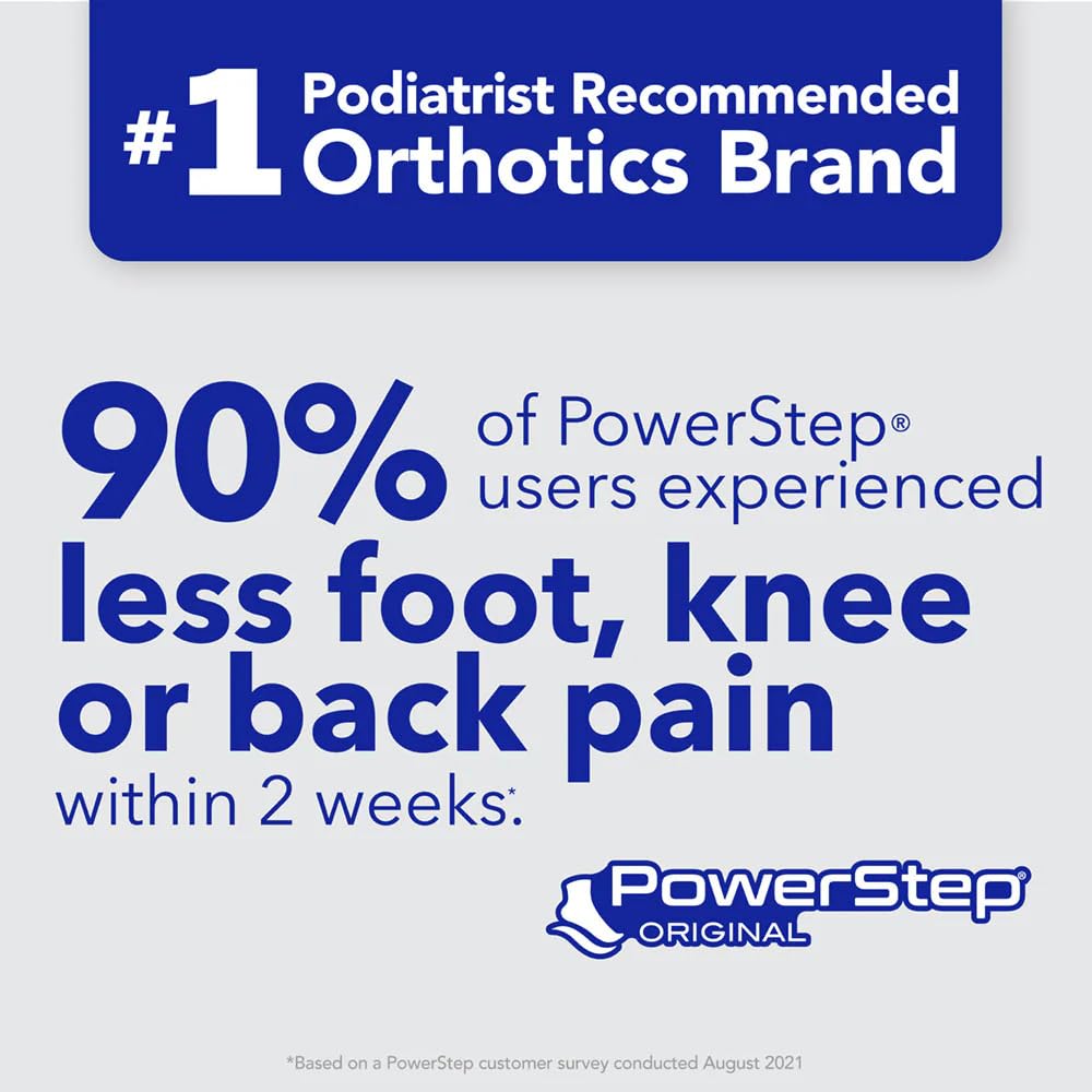 PowerStep Original Insoles, Arch Pain Relief Orthotics, Tight Shoes, Foot Support for Plantar Fasciitis, Mild Pronation, Foot & Arch Support Inserts, Shoe Inserts, Made in the USA (M 7-7.5, F 9-9.5)