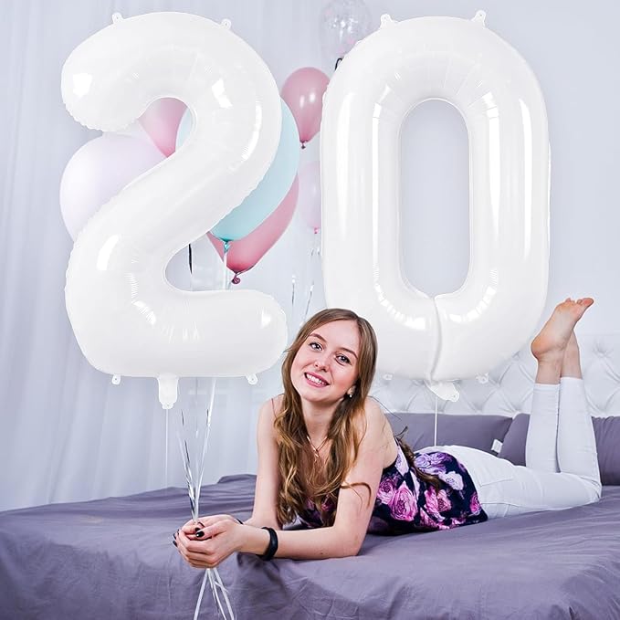 White Number Balloons 40 Inch Helium Mylar Number 2 Balloon for Birthday Party Anniversary Decoration (White, 2)