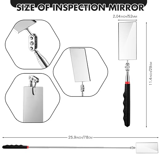 1 Pcs Telescoping Inspection Mirror Mechanics Automotive Tool with Long Handle Extendable Mirror on a Stick for Technicians Mechanics Contractors Checking Observation(Black,Square)