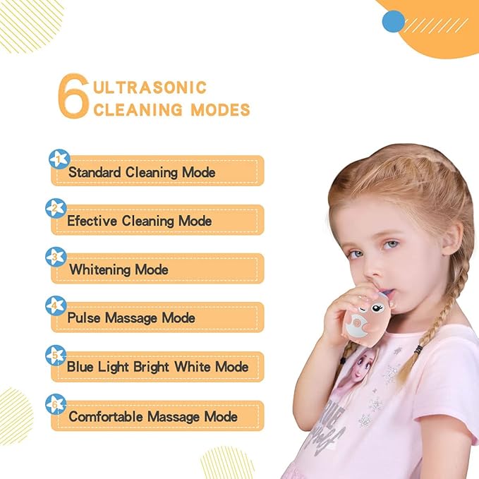 Kids Electric Toothbrushs U Shaped sonic Automatic Toothbrush with 4 Brush Heads, Six Cleaning Modes,Cartoon deer Modeling , full mouth toothbrush for baby