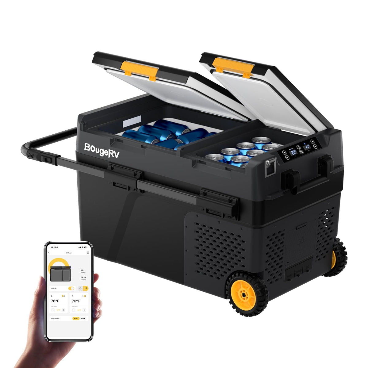 BougeRV 12 Volt Car Refrigerator, CRD2 43 Quart Portable Fridge Freezer with APP Control, -4? to 68? Dual Zone Compressor Electr