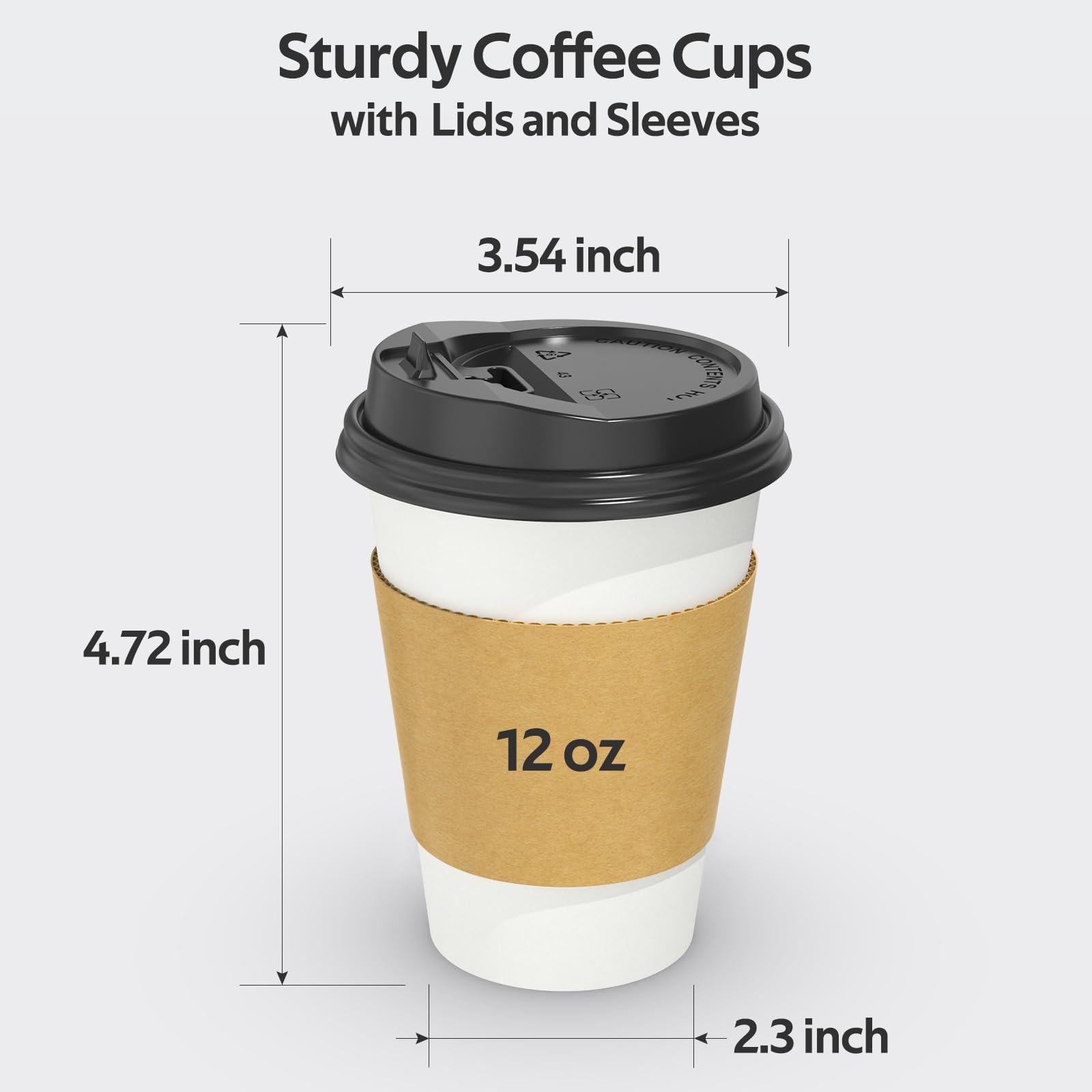 Dealusy 100 Pack 12 oz Disposable Coffee Cups with Lids and Sleeves, Sturdy Thick Paper & Leak-free Insulated to Go Paper Hot Coffee Cups for Hot & Cold Beverage