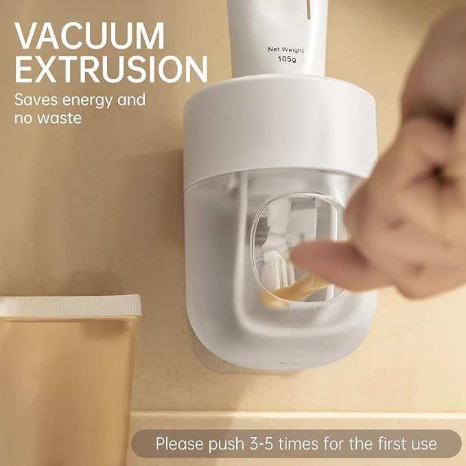 Toothpaste Dispenser, Wall Mounted Automatic Toothpaste Squeezer for Kids and Adults, with Strong Adhesive Sticky Hook, Labor Saving Bathroom Toothpaste Dispenser, White