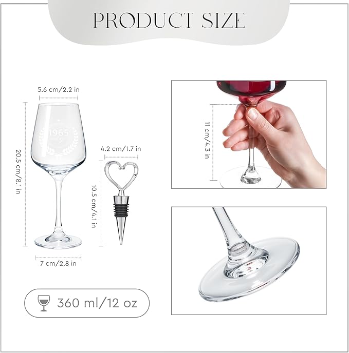AW BRIDAL Happy 60th Birthday Gifts for Women or Men, Personalized 1965 Vintage Wine Glass Gift Set for Birthday Decorations Ideas, Born in 1965 Gifts for Mom Dad Grandpa Grandma Friends Coworkers