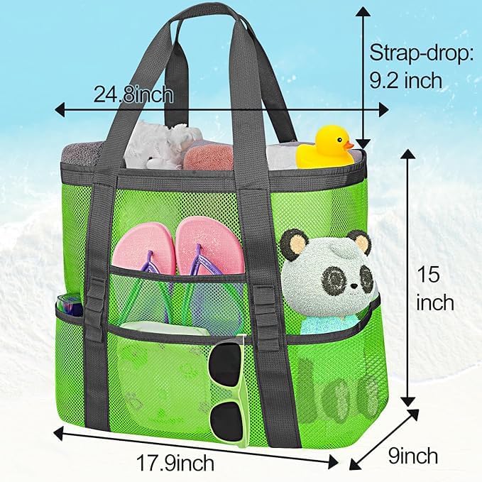 Mesh Beach Bags for Family - Women Beach Tote Bag for Toys, Towels, Travel Vacation Cruise Essentials