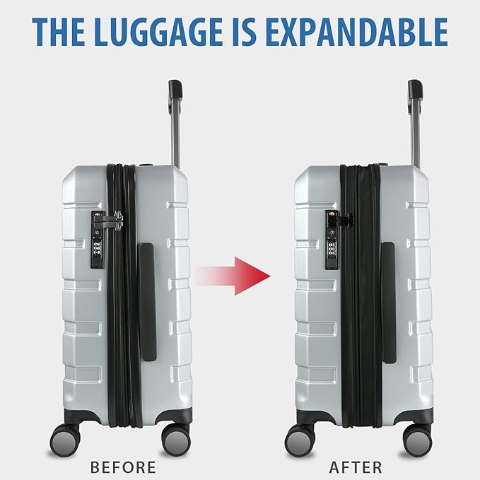 KROSER Hardside Expandable Carry On Luggage with Spinner Wheels & Built-in TSA Lock, Durable Suitcase Rolling Luggage with USB Port, Carry-On 20-Inch, Silver Grey