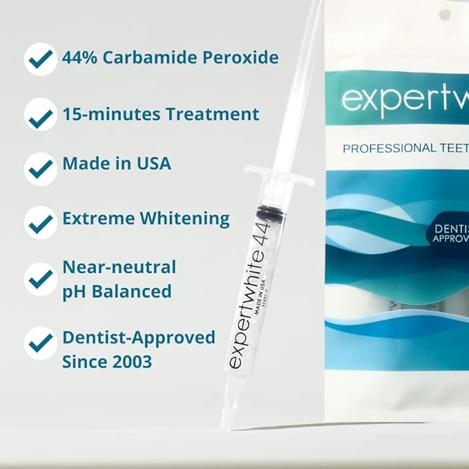 Teeth Whitening Gel Refills (6-gels). Made USA. 44 percent Carbamide Peroxide Tooth Bleaching Gel bleach For Invisalign style trays, Dental Grade Tooth Whitener. 6 syringes