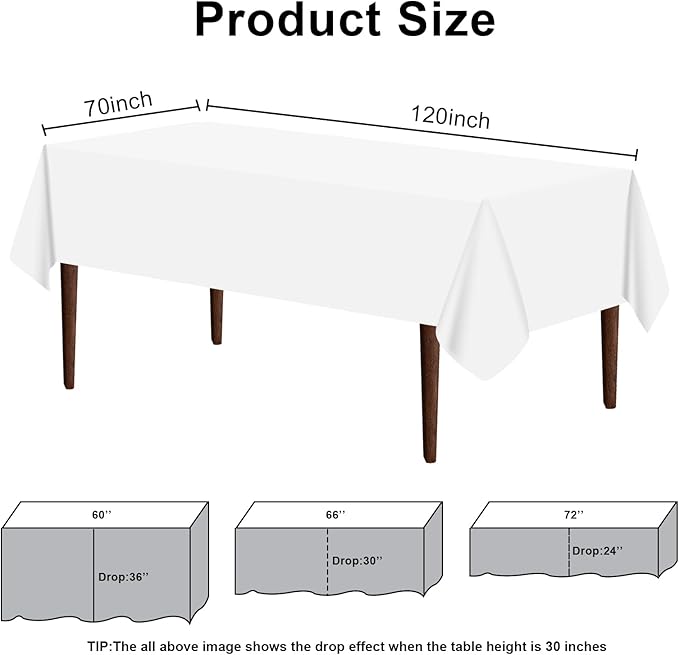 12 Pack Premium White Plastic Table Cloth -70 X 120 Inch Rectangle Tablecloth, Disposable Tablecloth Plastic Table Cover for Parties (12, White, 70" X 120" Rectangle)