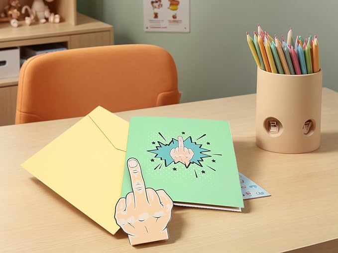 Funny 3D Middle Finger Pop Up Card, Naught Joking Greeting Card- Prank Gift, Gag Gift, Offensive Humor, for Friend, Birthday, Just Because, Get Well Soon