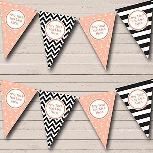 Sailing Nautical Beach Seaside Coral Black Personalized Birthday Party Bunting - Hanging Party Decoration - Birthday Party Banner Garland | Decorative Party Supplies