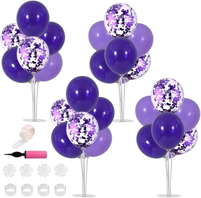 TONIFUL Purple Balloon Stand Centerpiece Table Decorations for Birthday,Baby Shower,Wedding,Engagement, Mother's Day,Graduation,Halloween,Party Decorations(4 Set)